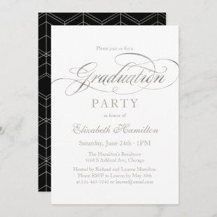 Graduate Elegant Foil Silver Script Grad Party Invitation