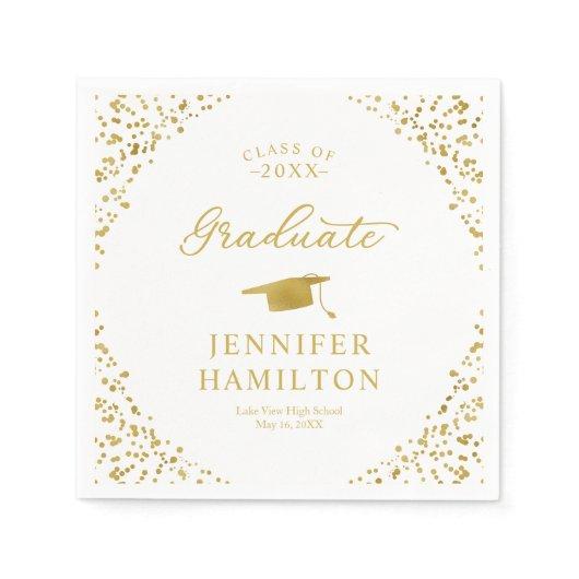 Graduate Elegant Gold Confetti On White Graduation Napkins
