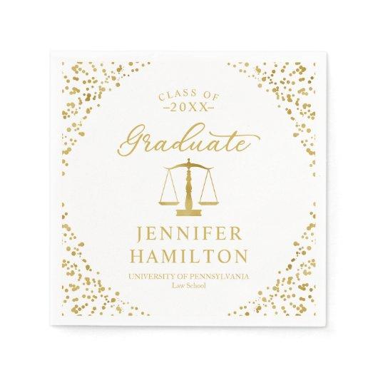 Graduate Elegant Gold White Law School Graduation Napkins