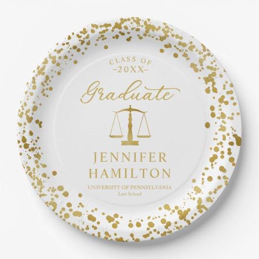Graduate Elegant Gold White Law School Graduation Paper Plates