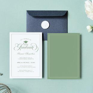 Graduate Elegant Green White Script Typography Invitation