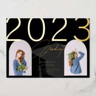 Graduate elegant minimalist custom 2 photos foil invitation