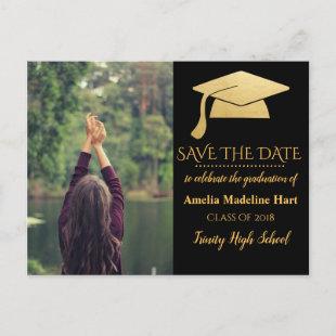 Graduate Faux Gold Foil Hat | Save The Date Photo Postcard