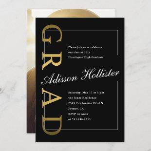 Graduate Formal Gold Black Photo Graduation Party Invitation