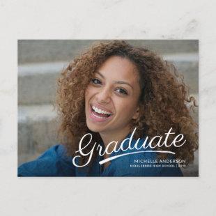 Graduate Full Photo Brush Script 2-Sided Party Invitation Postcard