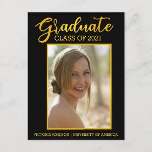 Graduate Gold Black Photo Class of 2021 Graduation Postcard