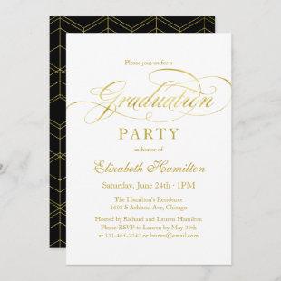 Graduate Gold Foil Formal Fancy Script Grad Party Invitation
