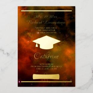 Graduate Gold Foil Red Galaxy Announcement Card