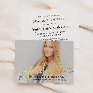 Graduate Gold Modern Script Graduation Photo Foil Invitation