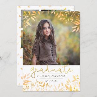Graduate Gold Script Foliage Photo Collage Invitation