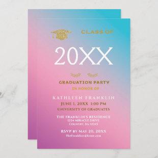 Graduate Graduation Party Pink Blue Personalize Invitation