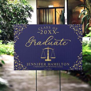 Graduate Law School Blue Gold Graduation Sign