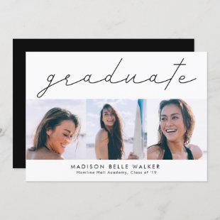 Graduate Modern 3 Photo Collage Graduation Party Invitation