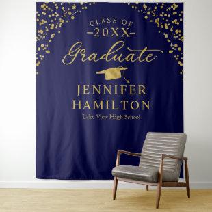 Graduate Modern Blue Gold Graduation Backdrop