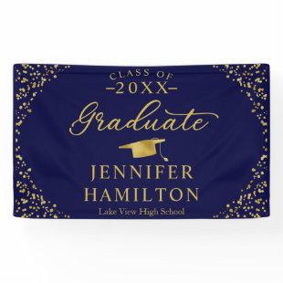 Graduate Modern Blue Gold Graduation Banner