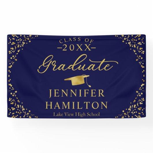 Graduate Modern Blue Gold Graduation Banner