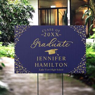 Graduate Modern Blue Gold Graduation Sign