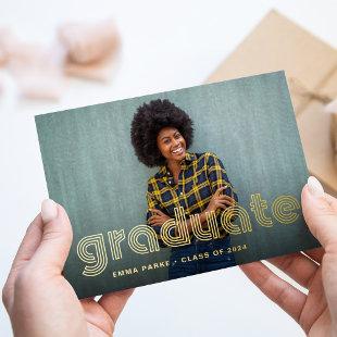 Graduate | Modern Disco Typography and Photos Gold Foil Invitation