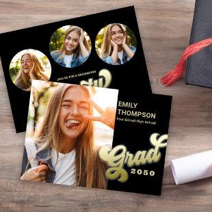 Graduate Modern Stylish Retro Gold Photo Collage Invitation