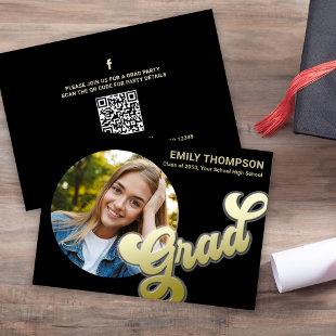 Graduate Modern Stylish Retro Gold Photo QR Code  Invitation