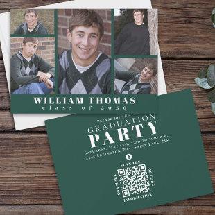 Graduate Multi Photo Collage Dark Green QR Code Invitation