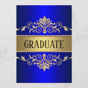 Graduate Navy Blue Gold Flourishes Elegant Invitation