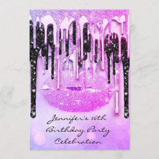 Graduate Party 16th Lips Pink Glitter Drip Invitation