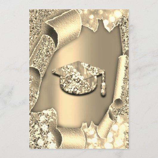 Graduate Party CAP Glitter Gold  3D Modern Sparkle Invitation