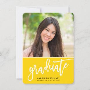 GRADUATE PARTY chic photo bold calligraphy yellow Thank You Card