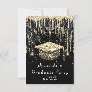 Graduate Party Drip Glitter Burgund Gold Black Invitation