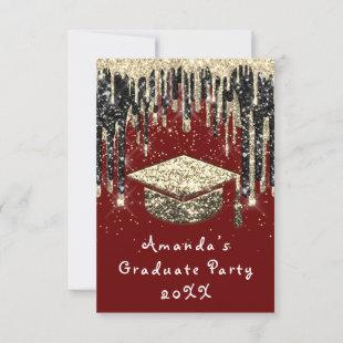 Graduate Party Drip Glitter BurgundGold Confetti   Invitation