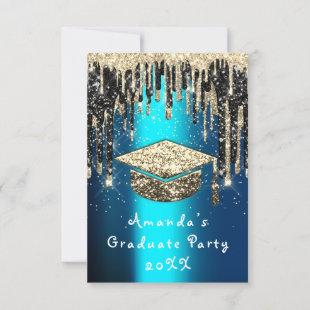 Graduate Party Drip Glitter Teal Cup Gold Invitation