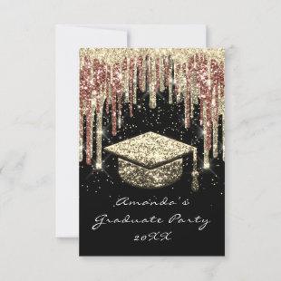 Graduate Party Drips Glitter Black Gold Confetti  Invitation