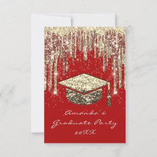 Graduate Party Drips Glitter Red Gold Confetti  Invitation