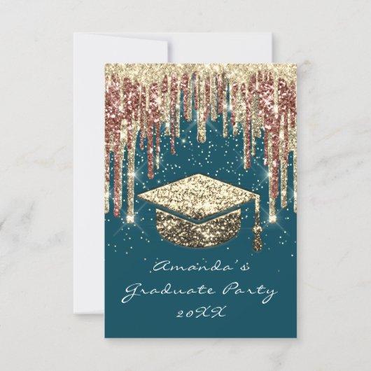 Graduate Party Drips Glitter Teal Gold Confetti Invitation