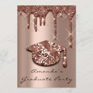 Graduate Party Drips Rose Cap3D Effect Glam Brown Invitation