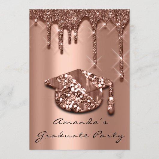 Graduate Party Drips Rose Gold Cap3D Effect Glam Invitation