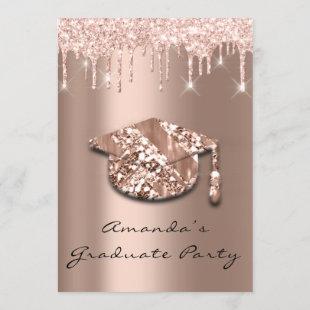 Graduate Party Drips Rose Gold Cap 3D Glam Invitation