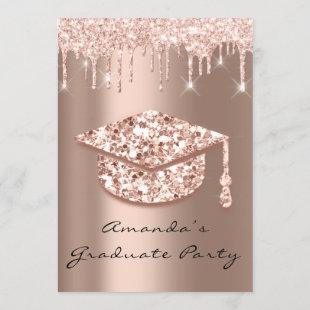 Graduate Party Drips Rose Gold Cap 3D Glamy Invitation