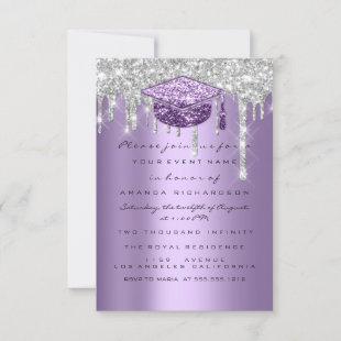 Graduate Party Glitter Silver Gray Drips Purple Invitation