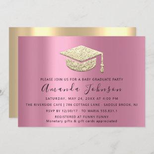 Graduate Party Student Pink Gold Graduate Cap Invitation