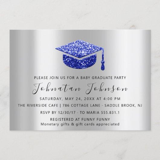 Graduate Party Student Silver Gray Royal Blue Simp Invitation