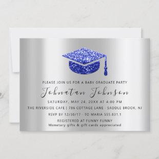 Graduate Party Student Silver Gray Royal Blue Simp Invitation