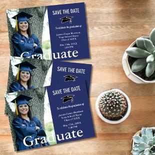 Graduate Photo Blue White Save The Date Graduation Announcement
