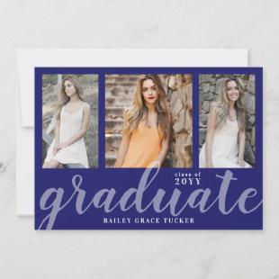 Graduate Photo Collage Navy Blue Graduation Announcement