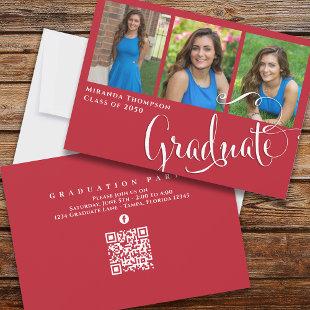 Graduate Photo Collage Typography Simple Red Invitation