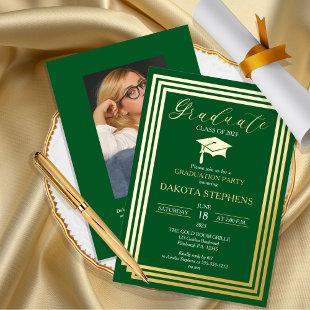 Graduate Photo Geometric Green Graduation Party  Foil Invitation