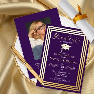 Graduate Photo Geometric Purple Graduation Party Foil Invitation