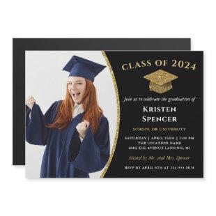 Graduate Photo Graduation Modern Black Gold Magnet