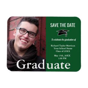 Graduate Photo Green White Graduation Announcement Magnet